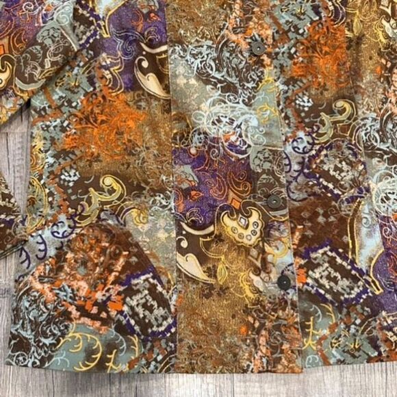 Chico's Women's Patchwork Blazer Jacket Size 1X  xL Scrolls Paisley Fall‎ Brown - Picture 5 of 14